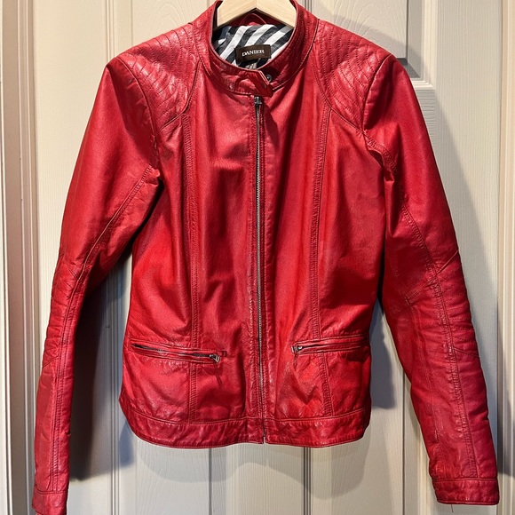 Red Leather Moto Style Jacket by Danier - Picture 2 of 9